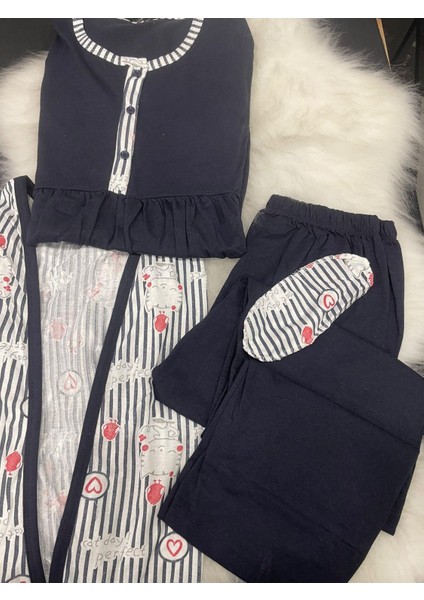 Bayan 3 Lü Lohusa Pijama Takımı 8901 Lacivert