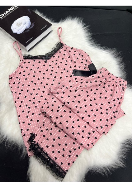 Bayan Ip Askı Altı Uzun Pijama Takım 5684 Gül Kurusu