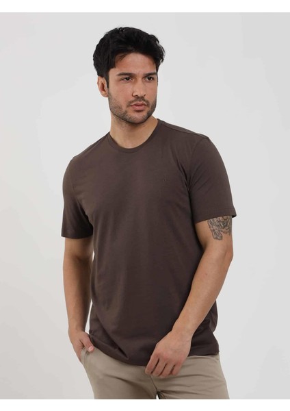 Kahverengi Erkek Slim Fit Düz O Yaka T-shirt - 105664