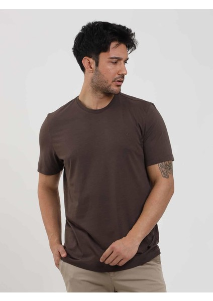 Kahverengi Erkek Slim Fit Düz O Yaka T-shirt - 105664 modelleri