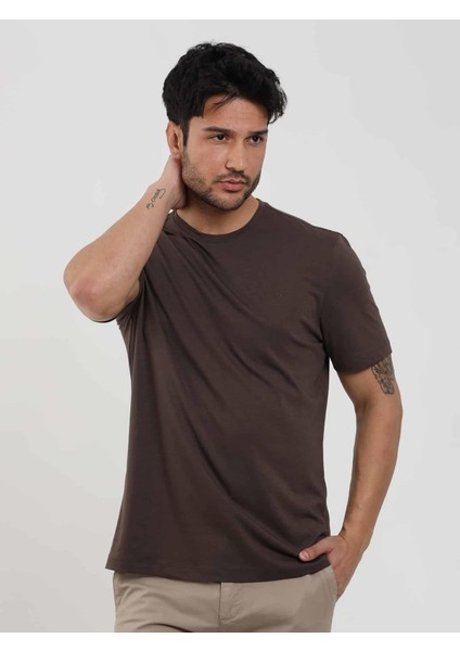 Kahverengi Erkek Slim Fit Düz O Yaka T-shirt - 105664 fırsatları