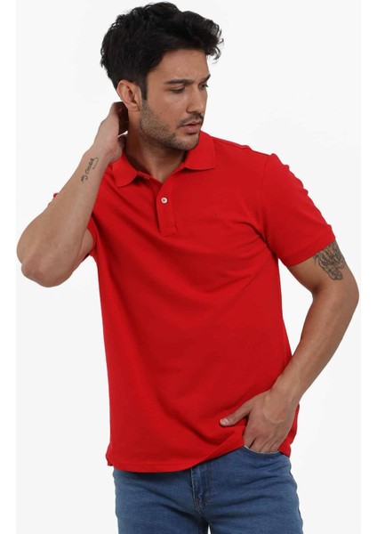 Kırmızı Erkek Slim Fit Düz Polo Yaka Tshirt - 105086