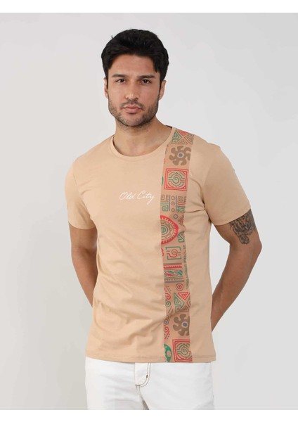 Vizon Erkek Slim Fit Desenli O Yaka T-shirt