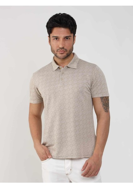Bej Erkek Slim Fit Jakarlı Polo Yaka T-shirt fiyatları