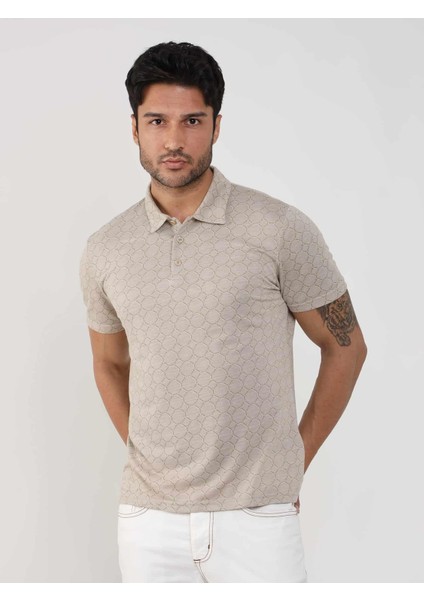 Bej Erkek Slim Fit Jakarlı Polo Yaka T-shirt modelleri