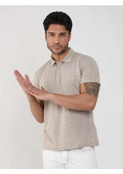 Bej Erkek Slim Fit Jakarlı Polo Yaka T-shirt fırsatları