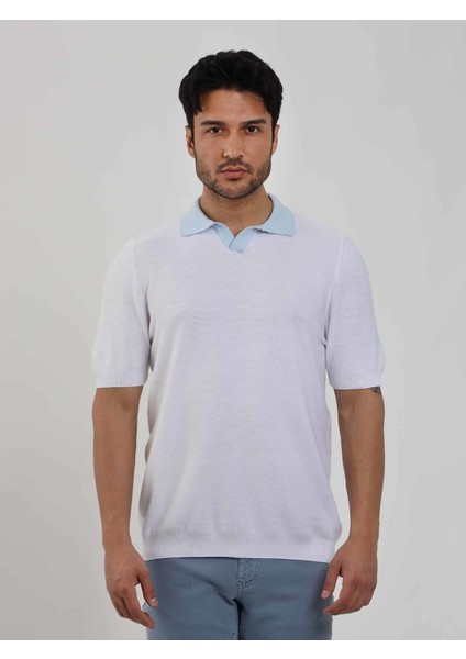 Beyaz Erkek Slim Fit Düz Polo Yaka Triko - 104576 fiyatları