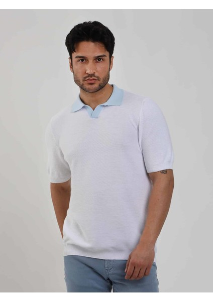 Beyaz Erkek Slim Fit Düz Polo Yaka Triko - 104576 modelleri