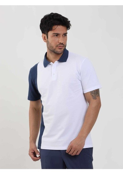Beyaz Erkek Slim Fit Desenli Polo Yaka T-shirt