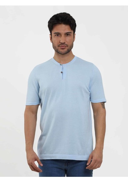 Buz Mavisi Erkek Slim Fit Düz Düğmeli O Yaka Kazak - 104636 fiyatları