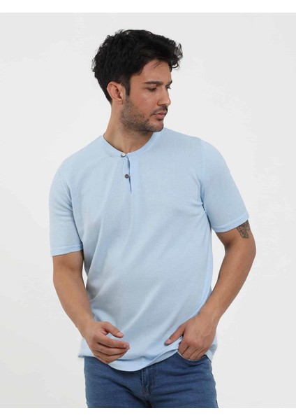 Buz Mavisi Erkek Slim Fit Düz Düğmeli O Yaka Kazak - 104636 fırsatları