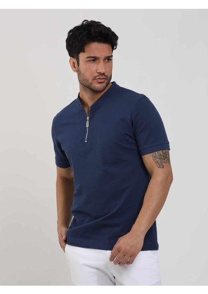 Lacivert Erkek Slim Fit Desenli Polo Yaka Tshirt - 105299