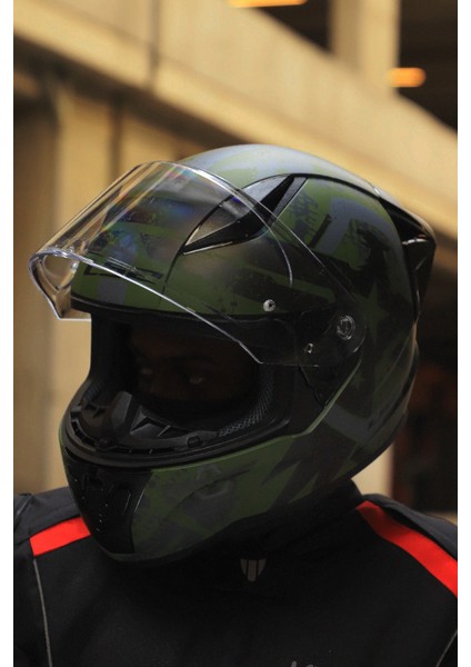 Rapıd 2 Thunder Bırds Mat Yeşil-Siyah-Gri Kask