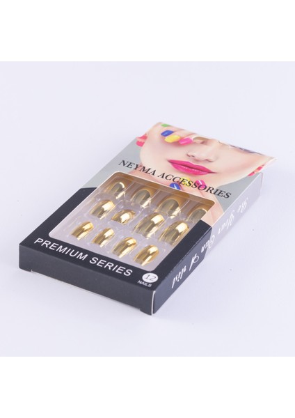 Takma tırnak, 12li parlak premium set, sarı