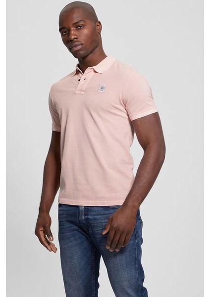 Erkek Washed Ss Polo Yaka Pembe T-Shirt