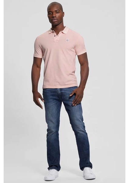 Erkek Washed Ss Polo Yaka Pembe T-Shirt