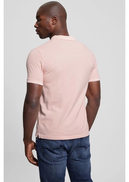 Erkek Washed Ss Polo Yaka Pembe T-Shirt