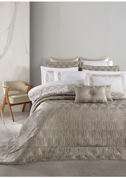 Jakarlı Elyaflı Yatak Örtüsü Takımı Gri - Alina modelleri