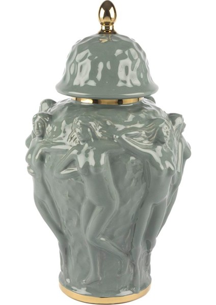 Women Goldline Küp Kapaklı Vazo 28X28X51CM