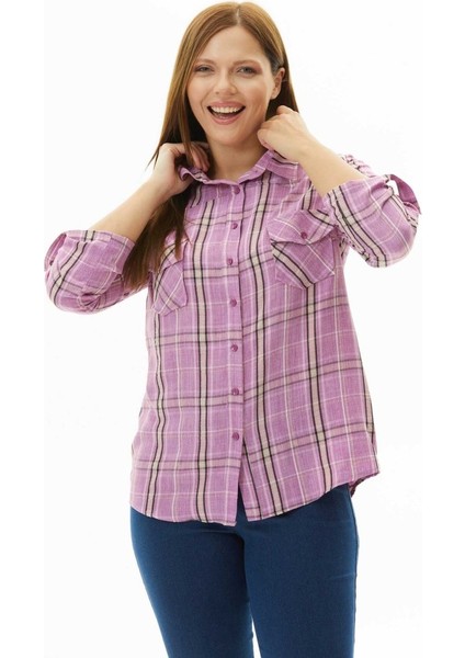 Büyük Beden Çift Cepli Ekose Bluz fiyatları