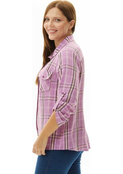 Büyük Beden Çift Cepli Ekose Bluz modelleri