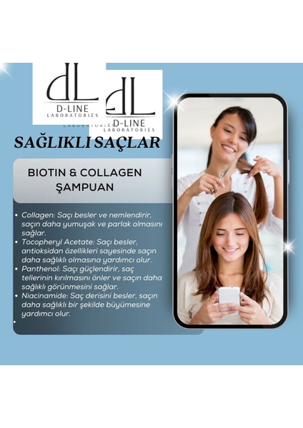 Şampuan,biotin&collagen, Saç Ekimi Sonrası Bakım, Parlak ve Güçlü Saçlar, Saç Kaybı 2'li paket