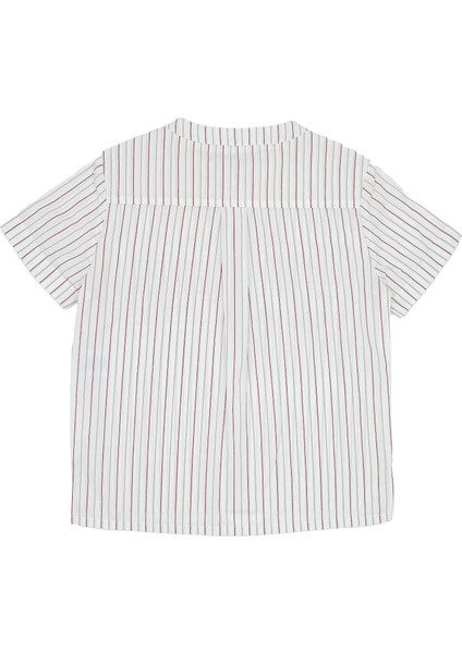 Pamuk Bej Çizgili Yazlık Erkek Çocuk Gömlek