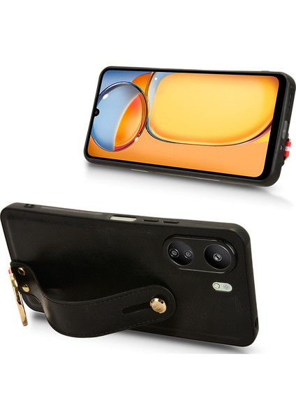 Xiaomi Poco C65 Bileklikli Darbeye Dayanıklı Deri Telefon Kılıfı (Yurt Dışından)