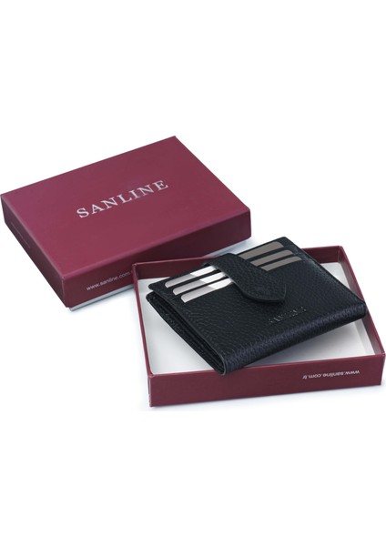 Sanlıne 800 Hakiki Deri Kartlık Görünümlü Unisex Cüzdan - Siyah