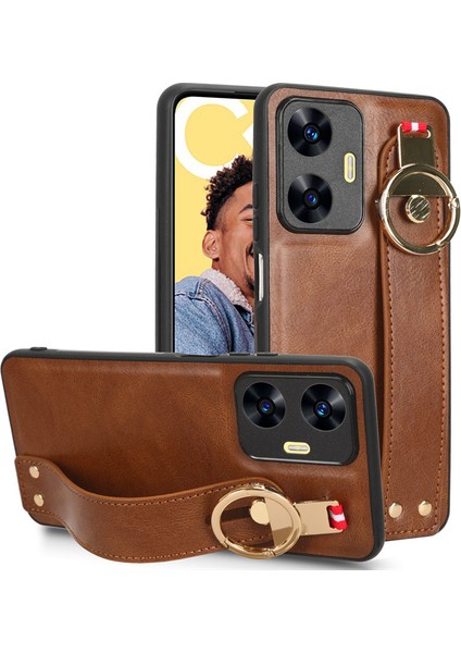 Realme C55 Bileklikli Darbeye Dayanıklı Deri Telefon Kılıfı (Yurt Dışından)