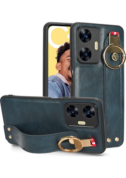 Realme C55 Bileklikli Darbeye Dayanıklı Deri Telefon Kılıfı (Yurt Dışından)