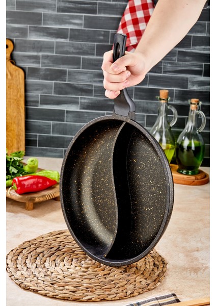 Lüks Özel Seri 32 cm Döküm Granit 2 Bölmeli Tava modelleri