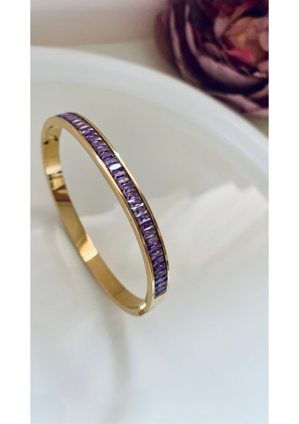 Chance's Jewelry Lilac Gold 316L Premium Çekik Bilezik Kelepçe Bileklik