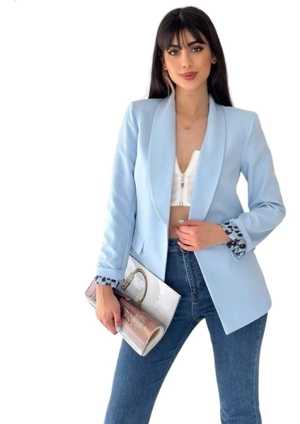 Nilo Design Kadın Düğmesiz Cepli Astarlı Katlanılabilir Kol Blazer Ceket