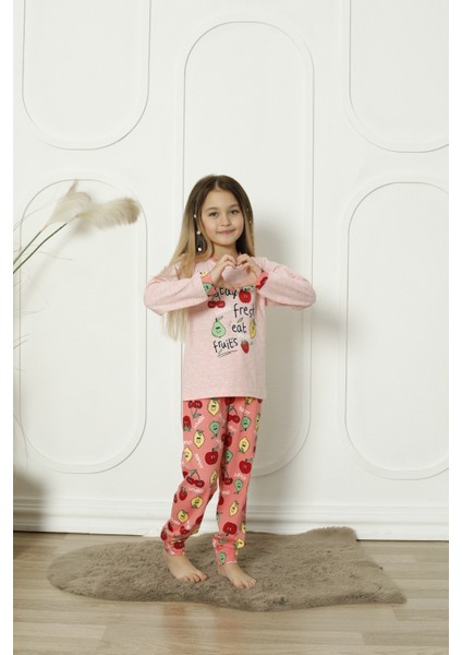 Kapi Kids Kız Çocuk Meyve Baskılı Pijama Takımı  3-11 Yaş 6071-72