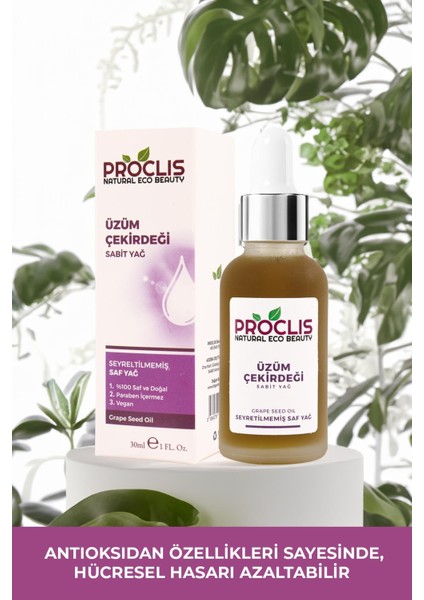 Üzüm Çekirdeği Yağı, Sabit Üzüm Yağ, Grape Seed Oil, Vitis Vinifera L. 30 ml