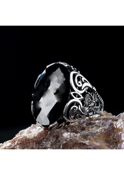 Osmanlı Armalı Siyah Zirkon Taşlı Erkek Yüzük fırsatları