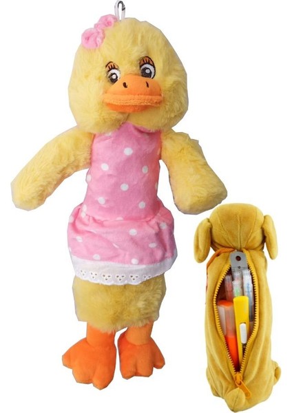 Peluş Sevimli Ördek Hayvan Kalemlik 1 Adet Fermuarlı Yumuşak Kumaşlı Peluş Kalem Çantası Hayvan Motifli Kalem Kutusu