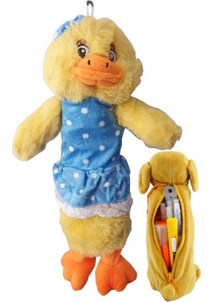 Peluş Sevimli Ördek Hayvan Kalemlik 1 Adet Fermuarlı Yumuşak Kumaşlı Peluş Kalem Çantası Hayvan Motifli Kalem Kutusu