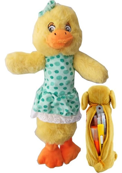 Peluş Sevimli Ördek Hayvan Kalemlik 1 Adet Fermuarlı Yumuşak Kumaşlı Peluş Kalem Çantası Hayvan Motifli Kalem Kutusu