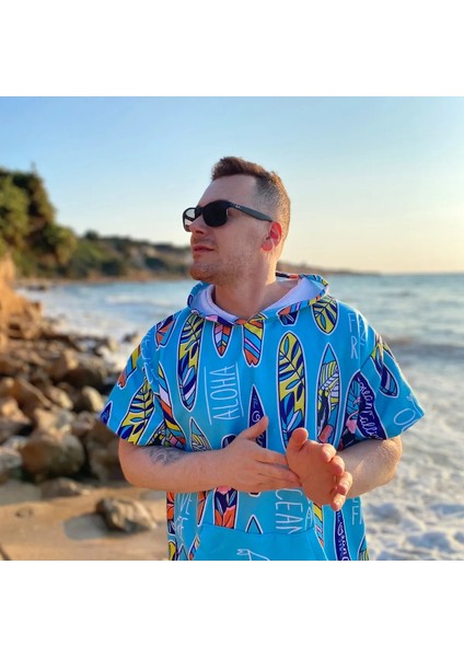 Sörf Yazlık Panço Kapşonlu Plaj Havlusu(Live Free) Summer