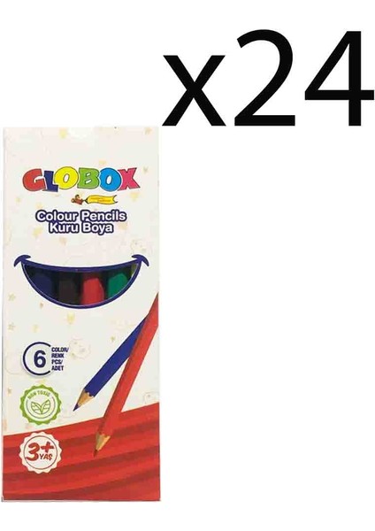 Kuru Boya Kalemi 6 Renk Kısa 24 Adet