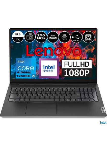 V15 G4 Intel Core I5-12500H 16GB 512GB SSD Freedos 15.6" Fullhd 250NIT Taşınabilir Bilgisayar 83FS001XTR-16512