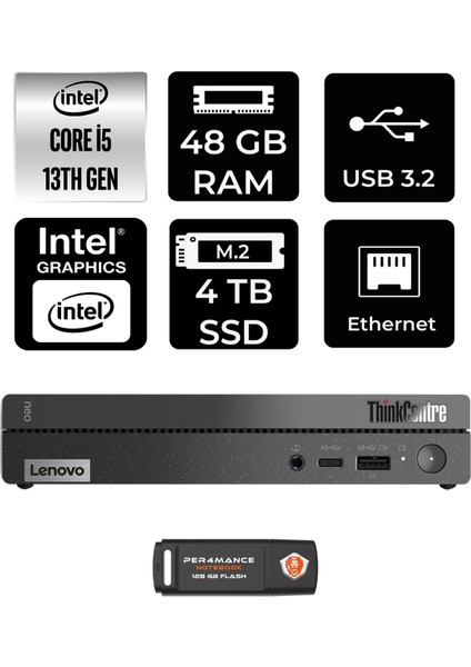 Thinkcentre 50Q Gen 4 Intel Core I5 13420H 48GB 4tb SSD Fdos 12LN0048TR Mini Pc & Per4 USB Bellek 12LN0048TRP345