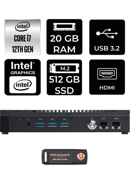 PL64 Intel Core I7 1255U 20GB 512GB SSD Fdos Mini Pc & Per4 USB Bellek PL64P317