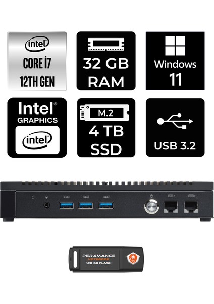 PL64 Intel Core I7 1255U 32GB 4tb SSD W11P Mini Pc & Per4 USB Bellek PL64P430
