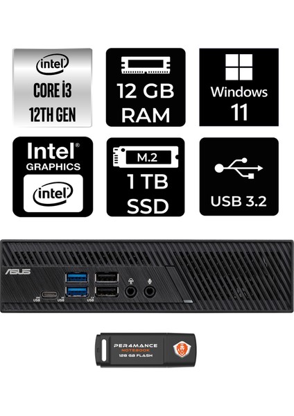 PB63 Intel Core I3 13100 12GB 1tb SSD W11P Mini Pc & Per4 USB Bellek PB63P1358