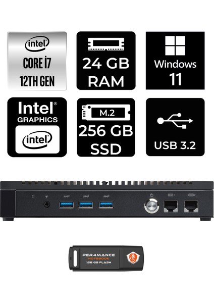 PL64 Intel Core I7 1255U 24GB 256GB SSD W11H Mini Pc & Per4 USB Bellek PL64P371