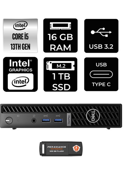 Optiplex 7010MFF Intel Core I5 13500T 16GB 1tb SSD Fdos N002O7010MFF Mini Pc & Per4 USB Bellek N002O7010MFFP313