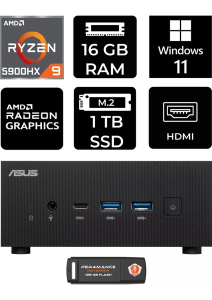 Expertcenter PN52 Amd Ryzen 9 5900HX 16GB 1tb SSD W11H Mini Pc & Per4 USB Bellek PN52P363
